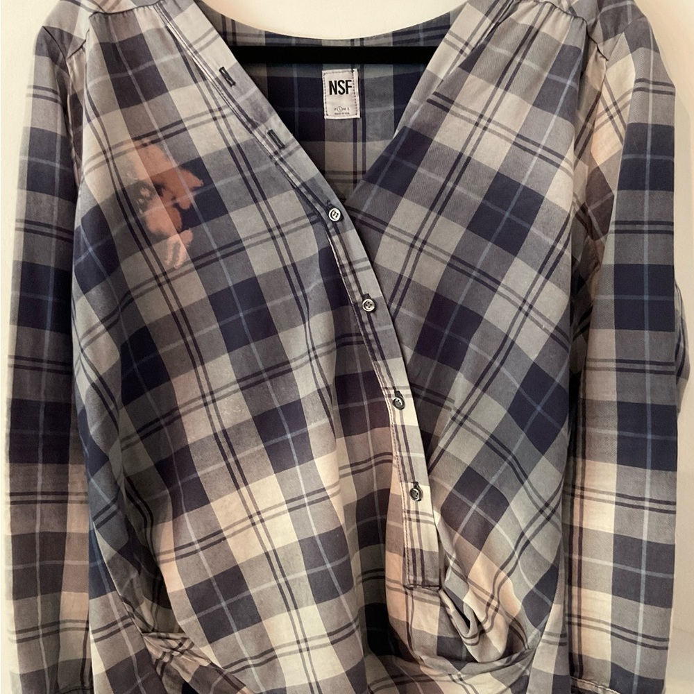 NSF Women's Button-Down Plaid Shirt - Navy and White